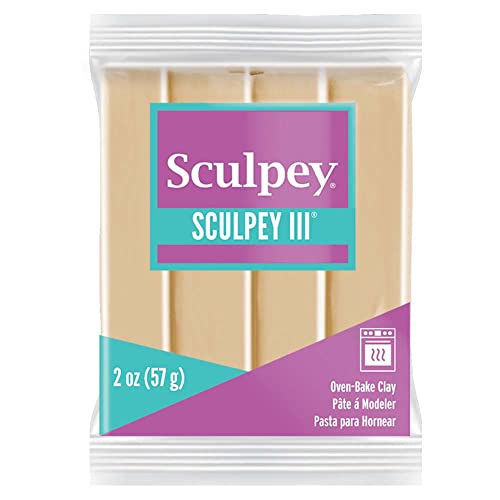 Polyform Sculpey III Polymer Oven-Bake Clay, Tan, Non Toxic, 2 oz. bar, Great for modeling, sculpting, holiday, DIY, mixed media and school projects.Great for kids & beginners! - size: 2 oz Tan