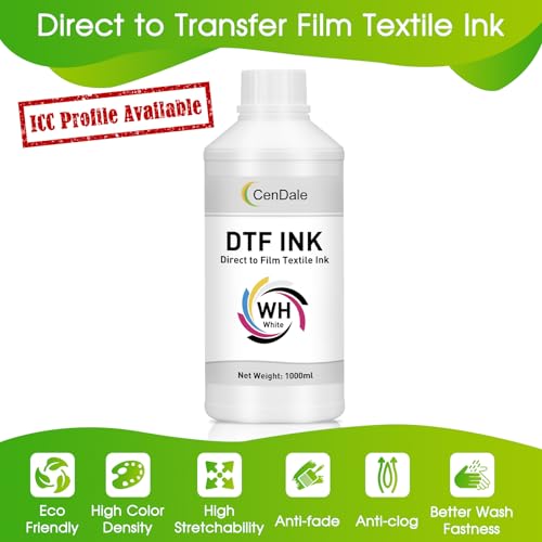 CenDale Premium DTF White Ink - 1000ML No Sediment White DTF Ink for Epson ET-8550, L1800, XP15000, L800, R2400, R350, P400, P800 DTF Printers, High Opacity, Clog-Resistant Formula, Smooth Ink Flow - color: White 1, style: DTF Ink