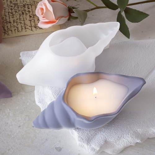 2 Pcs Conch Seashell Silicone Molds for Resin, 3D Ocean Shell Epoxy Casting Mold for Trinket Dish, Candle Holder, Jewelry Tray, Plaster Concrete Cement Crafts, DIY Home Decor