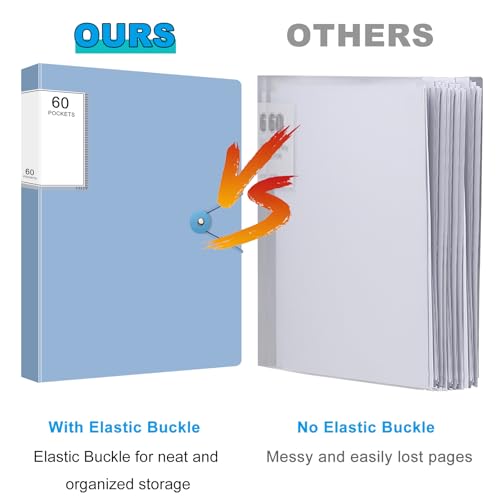 Art Portfolio Folder, Binder with Plastic Sleeves 60 Pocket 120 Pages Display Book, Presentation Folder for Artwork Office, Blue - color: Blue