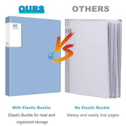 Art Portfolio Folder, Binder with Plastic Sleeves 60 Pocket 120 Pages Display Book, Presentation Folder for Artwork Office, Blue - color: Blue