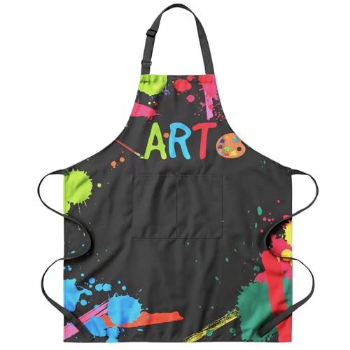 Cute Painting Artist Apron with 2 Pockets and Adjustable Strap,Splash-resistant Painting Aprons for Adults, Art Apron Bib Apron for Women,Teacher,Student Painter