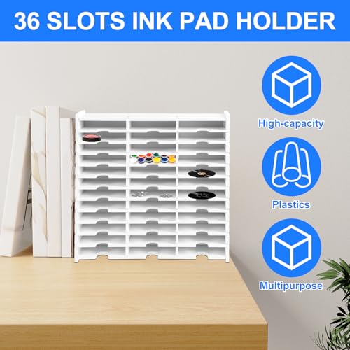 PTMTFYL 36 Slots Ink Pad Rack, Ink Pad Holder and Stamp Pad Storage, Large Capacity Up Ink Pad Organizer for Crafts Supply, Space-Saving