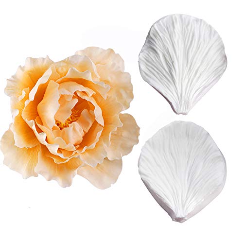 KALAIEN 5pcs Stainless Steel Peony Cutter 2pcs Fondant Silicone Mold Gumpaste Peony Sugarcraft Flower Veining Mold Veiner Petal Making Tool - color: Peony Set(7pcs)