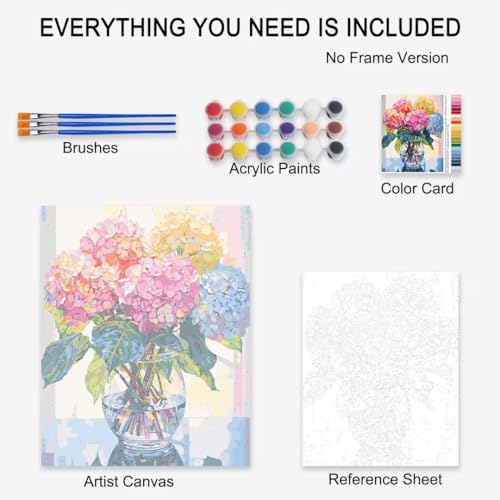 Tucocoo Green Plants in Glass Vase Oil Painting Paint by Number Kits 16 x 20 inch Canvas Plants DIY Oil Painting for Kids Students Adults Beginner with Brushes and Acrylic Pigment (Without Frame) - color: Flower in Vase 03, size: 16''x20''(Frameless)