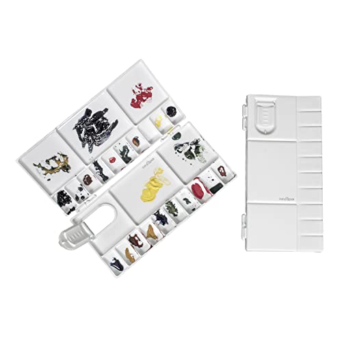 ZAHEPA Paint Tray, Large Paint Palette Box with Thumb Hole, Plastic Paint Tray Palette with 25 Compartments, 20 Wells & 5 Mixing Areas, Watercolor Mixing Tray with Plastic Lid Art Palette for Artists - style: Rectangle - 25 Compartments