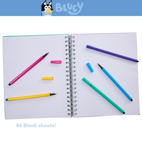 Bluey Sketchbook for Kids with Washable Markers, 86 Blank Pages Spiral Bound, Light Blue - color: Bluey- Light Blue