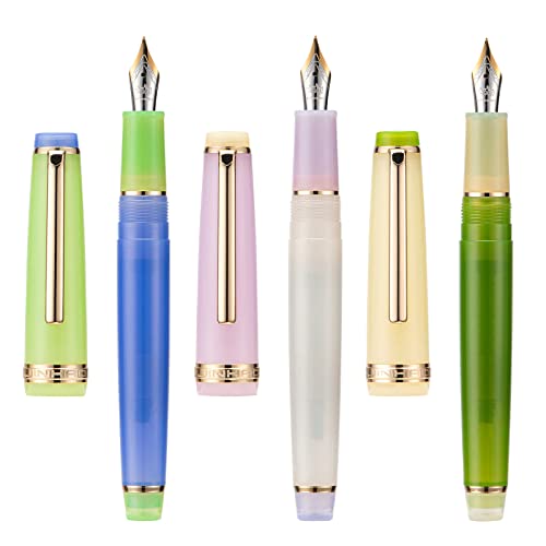 3 Jinhao 82 Fountain Pen Transparent Mixed Morandi Color Acrylic Medium Point Gold Trim with Converter Set - color: Mixed Morandi Gold Trim, style: Medium Nib