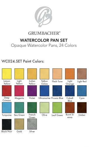 Grumbacher Opaque Watercolor Set, 24 Colors & Brush, 1 Count (Pack of 1) - color: 24 Colors & Brush, style: Opaque