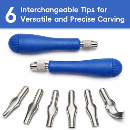Falling in Art Block Cutters- Craft Linoleum Carving Tools with 6 Type Blades and 2 Plastic Storage Handles - style: 6 Type Blades &2 Handles
