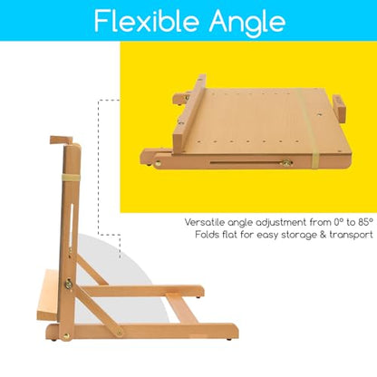 MEEDEN Large Drawing Board Easel, Solid Beech Wooden Tabletop H-Frame Adjustable Easel Artist Drawing & Sketching Board for Artists, Teens & Painters, Holds Canvas up to 23" high