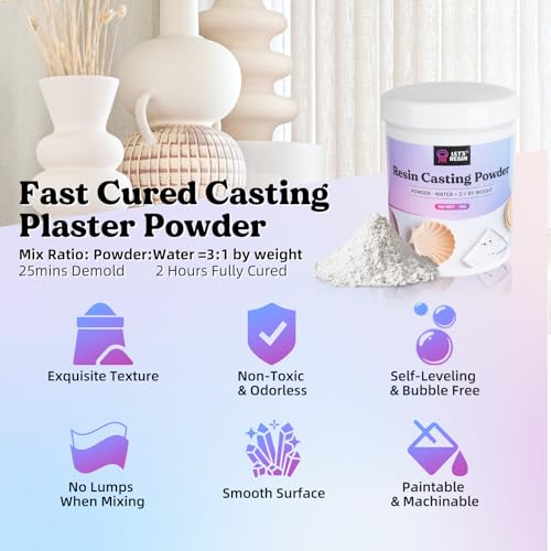 LET'S RESIN Resin Casting Powders Starter Kit, 1000g Fast Cured Odorless Casting Powder, 20~30 Minutes De-Mold, Water Activated Plaster Powder Casting Kit for DIY, Easy Mixing & Self Leveling - size: 1000g