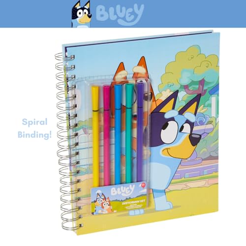Innovative Designs Bluey Sketchbook for Kids with Washable Markers, 86 Blank Pages Spiral Bound, Blue - color: Bluey