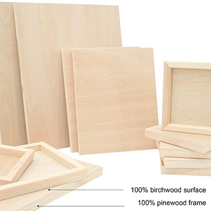 PHOENIX Unfinished Wood Panel - Wood Canvas for Painting - 8x10 Inch / 6 Pack Birchwood 3/4" Deep Cradled Wooden Board for Crafts, Wood Burning & Pouring Art