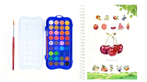 Watercolor Workbook, Water Paint Adult Set, Easy Coloring Book for Adults, Beautiful Paintings for Beginners (Fruit - Album) (Fruit - 36 Colors) - color: Fruit -36 colors