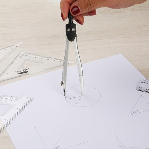 Mr. Pen- Geometry Set, 13 pcs, 3 Metal Compasses, Protractor, 6" Ruler | 45° & 30°/60° Set Squares, Pencils, Lead Refills, Sharpener & Eraser for Math, Drafting & Classroom Use | 45° & 30°/60° Set Squares, Pencils, Lead Refills, Sharpener & Eraser for Mat