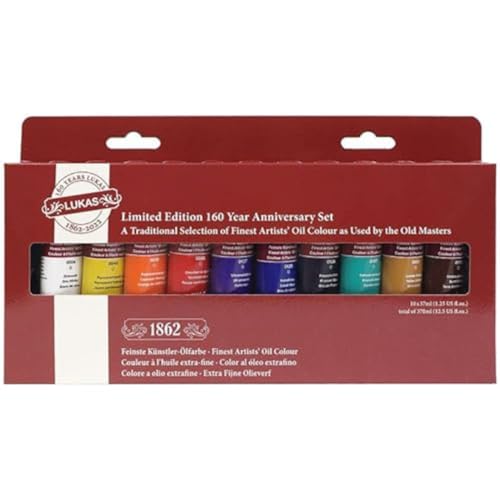 Lukas 1862 Professional Artist Oil Paint - Assorted Colors, 37 mL - Set of 10 - Outstanding Lightfastness, Non-Yellowing, w/Beeswax for Buttery Texture, Consistent Hue, Ideal for Professional Artists