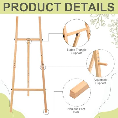 CroBlissful Wooden 50" Easel Stand for Wedding Sign Adjustable 3Tier Height Display Easel with Chain Heavy Duty Floor Tripod for Welcome Wedding Sign Painting Canvas Baby Shower Party Poster (Wood) - color: Wooden