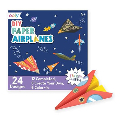 Ooly DIY Paper Airplane Book, 24 Paper Planes & Stickers, Kit Includes 12 Completed, 6 Blank and 6 Color-in Planes, Great Gifts for Kids, Activities for Boys and Girls - color: Paper Air Planes Kit