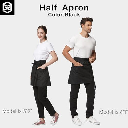 Unisex Waist Apron with Pockets Waiter Bar Half Bistro Apron 4251BY - color: Black, size: 1 Pack