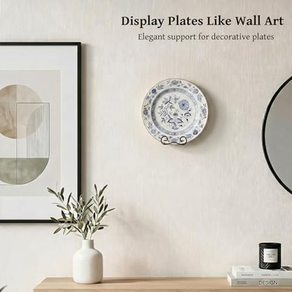 LIONWEI LIONWELI Wall Mount Plate Display Stands - 2 Pack Black Iron Easel Holders - Vertical Wall Hangers for Decorative Plates, Picture Frames, Art - size: Medium