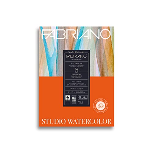 Fabriano Studio Watercolor Pad, Hot-Press, 9" x 12", 140 lb., 50 Sheets, White - color: White, size: 9x12, style: Hot Press