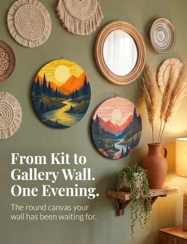 KularStock Paint by Number Kit for Adults, 2 Pack Framed Round Canvas with Easels, Paint by Numbers for Beginners, DIY Painting Kit with Acrylic Paint and Brushes