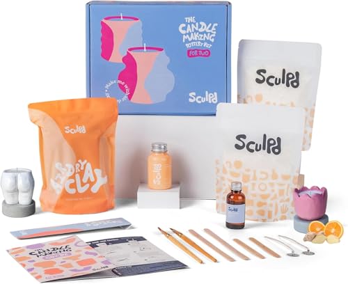 Sculpd Candle Making Pottery Kit for Adults with Air Dry Clay and Acrylic Paint Set, Non-Toxic Eco Soy Wax, Scented Fragrance Oil, Candle Glaze, Tools & Guide, 2 Candles, Orange & Ginger - color: Orange & Ginger, size: 2 Candles