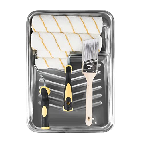 ETERNA Paint Roller Kit, 9 Pieces Paint Supplies for House Painting, with Metal Paint Tray&9 inch+4 inch Paint Rollers&Cover&Frame&Brush, Perfect for Wall Decorating Home DIY Improvement - color: 9Piece