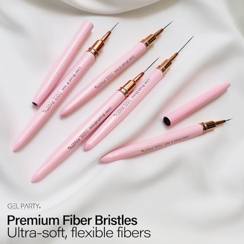 GELPARTY 7Pcs Pink Nail Art Brush Set - Professional Ultra-Fine Liner & Detail Brushes for Gel Polish & Acrylic Nails - Includes White Agate Palette & Holder - Manicure Design Tool Kit - color: Pink