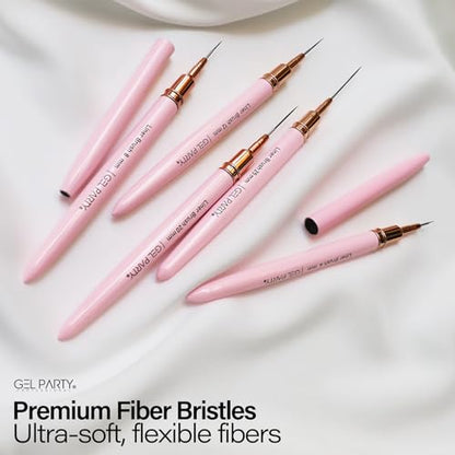 GELPARTY 7Pcs Pink Nail Art Brush Set - Professional Ultra-Fine Liner & Detail Brushes for Gel Polish & Acrylic Nails - Includes White Agate Palette & Holder - Manicure Design Tool Kit - color: Pink