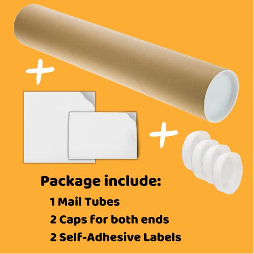 SAVUK Mailing Tubes with Plastic Caps Shipping Cardboard Blueprints Artwork Poster Extra Heavy-Duty Thickness Posters, Art Prints Multipurpose Documents Storing (1 Pack) 2x18 inch
