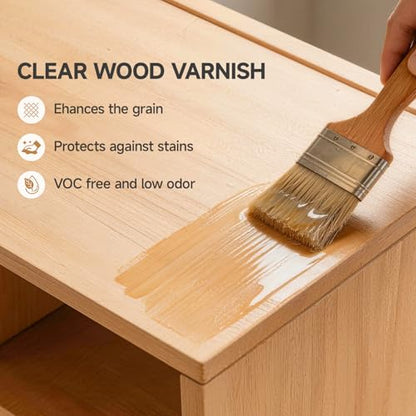Water Based Polyurethane Acrylic Wood Sealer, 32 OZ Semi-Gloss Clear Coat with Tool Kit, Waterproof Scratch Resistant Wood Finish for Furniture & Wood Surfaces - color: Gloss, size: 32 oz