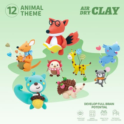 LOUFOR Air Dry Clay Kits - Modeling Clay for Kids, Ultra Light & Soft, Safe & Non-Toxic, 12 Boxes DIY Model Magic Clay with Sculpting Tools & Tutorials, Creatible Art Crafts Toys Gifts Boys Girls - color: #04-Cute Pet Academy