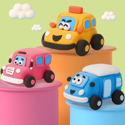 Air Dry Clay Kit for Kids - Pull Back Car Making, 3 Boxes Modeling Clay with Sculpting Tools, Base, Backing Board, Tutorial, Ultra Light & Soft, Non-Toxic & Safe, Creative DIY Arts and Crafts Toys - color: Daily Commuters