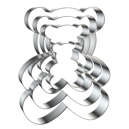 Teddy Bear Cookie Cutter Set - 5 inch, 4 inch, 3 inch, 2 inch - 4 Piece Cartoon Animal Cookie Cutters Shapes Biscuit Fondant Clay Molds - Stainless Steel