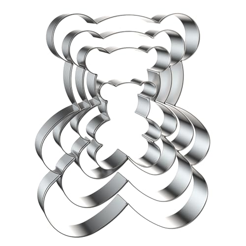 Teddy Bear Cookie Cutter Set - 5 inch, 4 inch, 3 inch, 2 inch - 4 Piece Cartoon Animal Cookie Cutters Shapes Biscuit Fondant Clay Molds - Stainless Steel