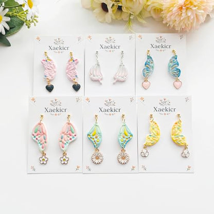 Xaekicr 12 Pairs Butterfly Wing Polymer Clay Cutters - Detailed Texture Jewelry Making Tools for Earrings & DIY Crafts, Soft Clay Shaping Molds - color: 2E color