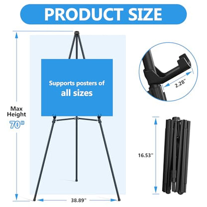 Easel Stand for Sign 70" Adjustable,Portable Metal Easels for Display with Reinforced Support,Folding Easel Sign for Wedding Sign,Painting(Black,2 Pack)