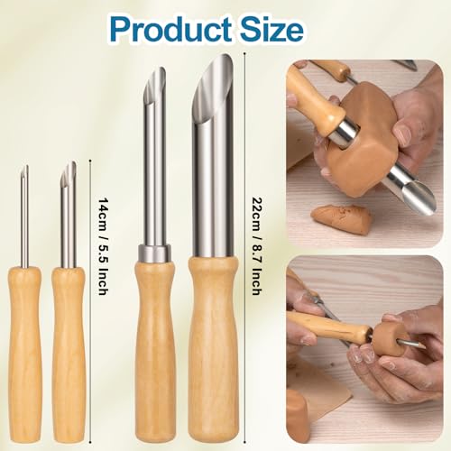 Amrules Clay Tools Kit, 4 PCS Circular Clay Hole Cutters Tools, Wooden Handle and Stainless Steel Sculpting Tools Kit Suitable for Drilling, Carving, Pottery Craft and DIY Projects - color: Lightyellow-Hole-4Pcs
