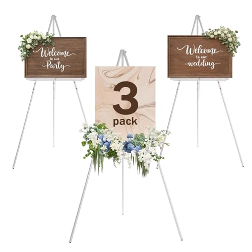 DJAR 3 Pcs 63" Adjustable Wooden Display Easel Stand for Sign | Dual-Use Design, Natural Pine Wood, Ideal for Wedding, Welcome Boards, Pictures, Photos, Posters - color: White, size: 3pcs