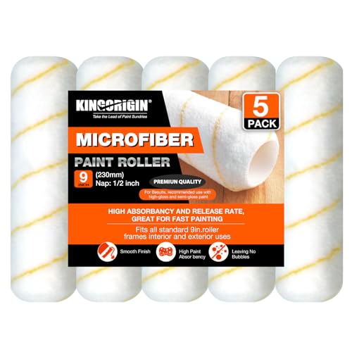 King Origin 9 Inch Microfiber Paint Roller Covers 1/2" Nap - Professional Wall & Ceiling Paint Supplies, 5-Pack Paint Roller Naps for Roller Frame, No Drip Painting Tools for Home - size: 9", 5 PCS, Microfiber