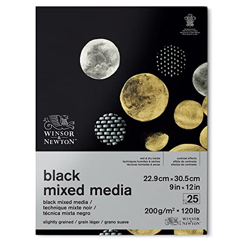 Winsor & Newton Professional Mixed Media Pad, 9" x 12", 25 Sheets, 200gsm, Black - size: 9" x 12", style: Mixed Media Pad - Black