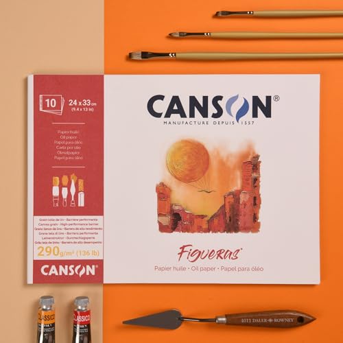 Canson Figueras, Oil Paper, Imitation Linen Grain, 290gsm, Glued pad on Short Side, 18x24cm, White, 10 Sheets - size: 18x24cm, style: Gluing short side
