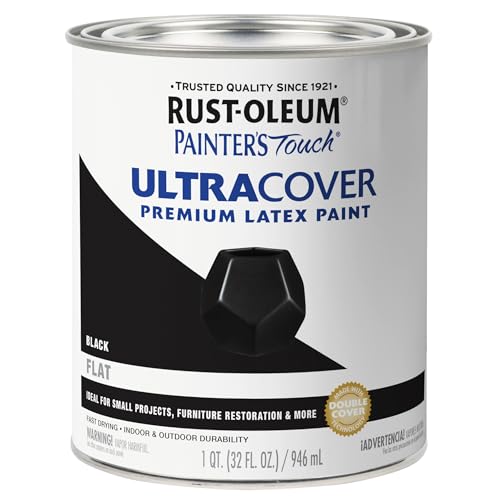 Rust-Oleum 1976502 Painter's Touch Latex Paint, Quart, Flat Black, 32 Fl Oz, (Pack of 1) - color: Flat Black, size: 1 Quarts (Pack of 1)