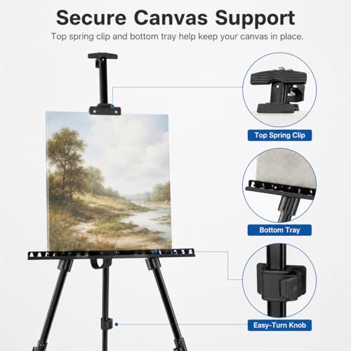 RRFTOK Easel Stand for Sign and Painting: Art Portable Adjustable Metal Tripod Easels for Display Height from 17 to 66 Inch -Canvas Stand for Table-Top/Floor Paint - Gifts for Teens Art Supplies - style: 66BC 1-pack