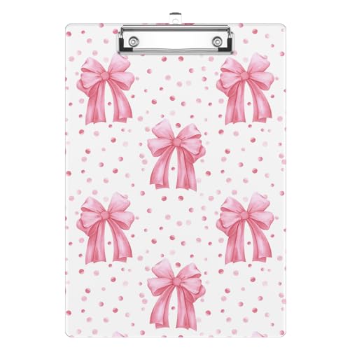 Pink Bow Polka Dot Clipboard Decorative Clip Board with Metal Clip A4 Standard Size 12.5" X 8.7" for Teacher Students Nurses Office - color: Pink Bow Polka Dot