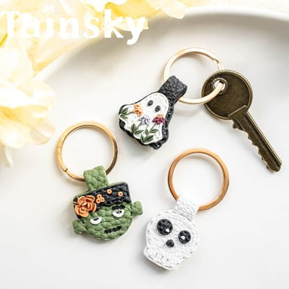 Tainsky Halloween Shapes Keychain Polymer Clay Cutter, 10 Shapes Fall Polymer Clay Keychain Cutters (A) - color: Keychain-A