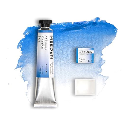 MEEDEN Professional Artist Watercolor Paint: Prussian Blue - 15ml/0.5oz Water Color Tube, Semi-Moist Pigment Half Pan and Empty Matching Half Pan for Artists Pros - color: Prussian Blue