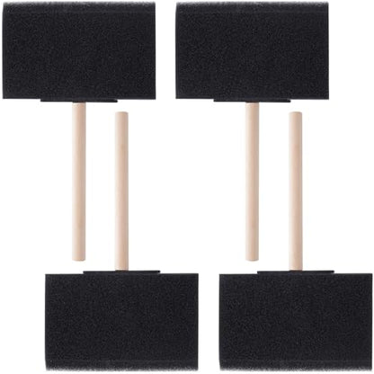 HINZIC 4 Pcs 4 inch Foam Paint Brushes Black Sponge Brushes Wood Handle Foam Brushes for Painting Varnishes DIY Craft Projects - size: 4 inch